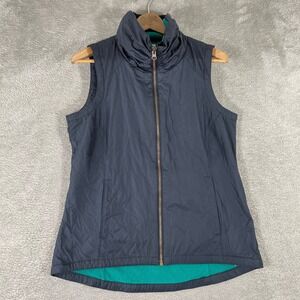 Columbia Fleece Lined Softshell Vest Womens Medium Navy Teal Zip Up Outdoor